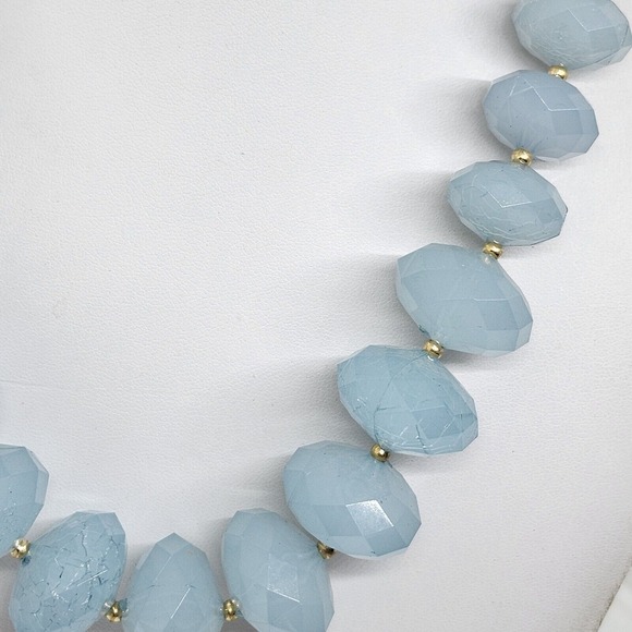 New York And Co Chunky Frosty Blue Graduated Bead Necklace - Picture 3 of 5